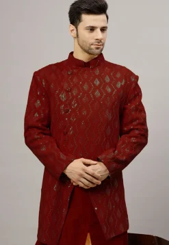 Embroidered Georgette Jodhpuri Jacket in Maroon