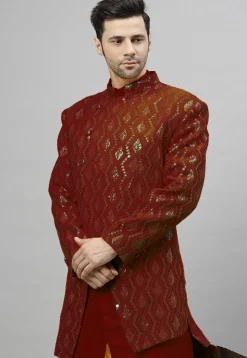 Embroidered Georgette Jodhpuri Jacket in Maroon