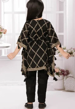 Embroidered Georgette Kaftan Set in Black