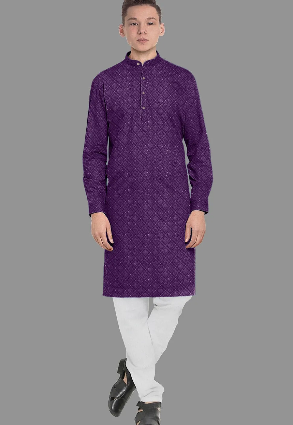 Embroidered Georgette Kurta Set in Purple
