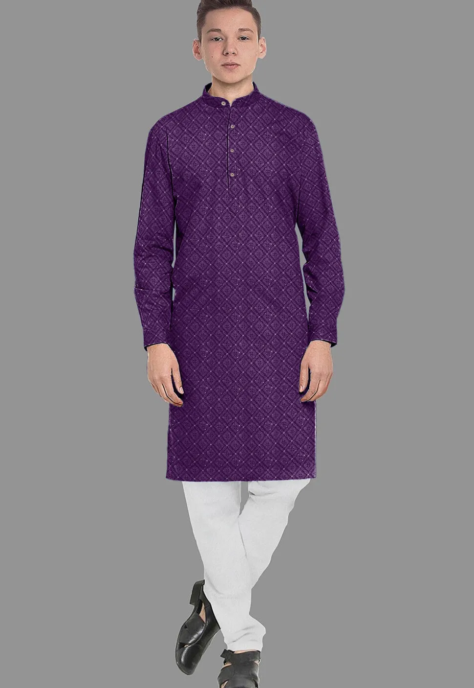 Embroidered Georgette Kurta in Purple