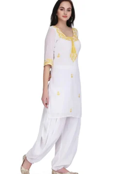 Embroidered Georgette Kurti in White