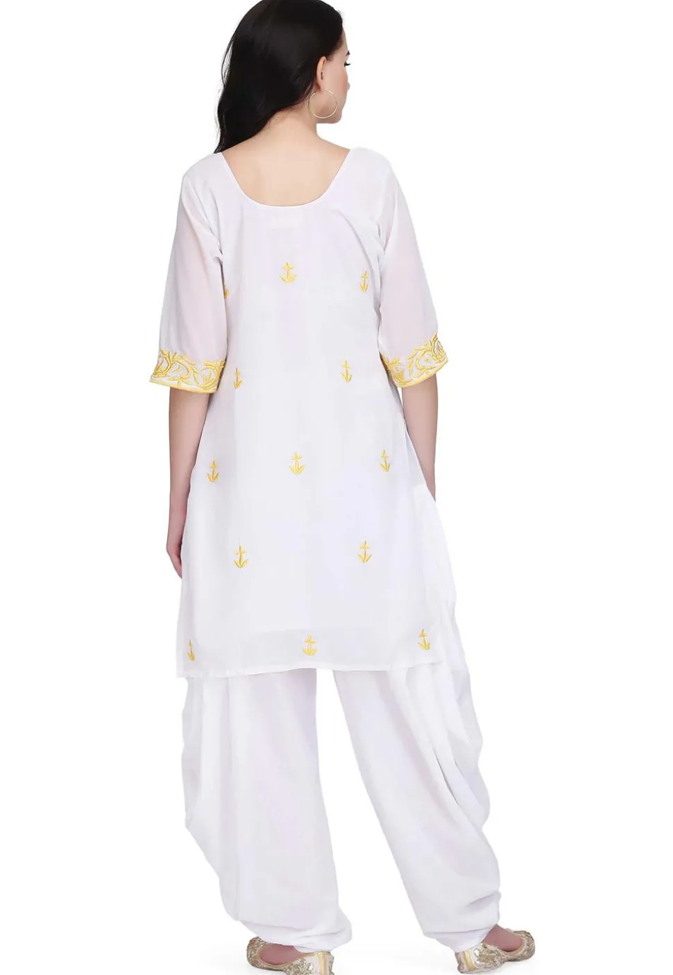 Embroidered Georgette Kurti in White