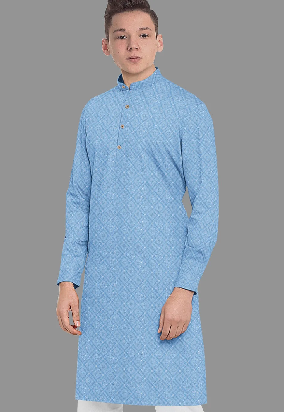Embroidered Georgette Kurta in Sky Blue