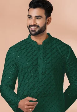 Embroidered Georgette Kurta Set in Dark Green