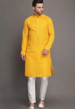 Embroidered Georgette Kurta Set in Yellow
