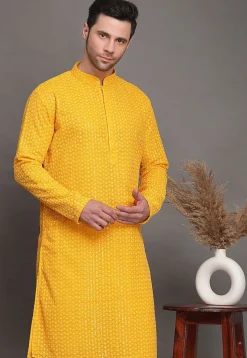 Embroidered Georgette Kurta Set in Yellow
