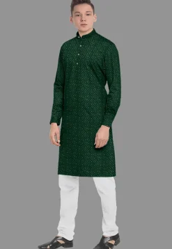 Embroidered Georgette Kurta Set in Dark Green