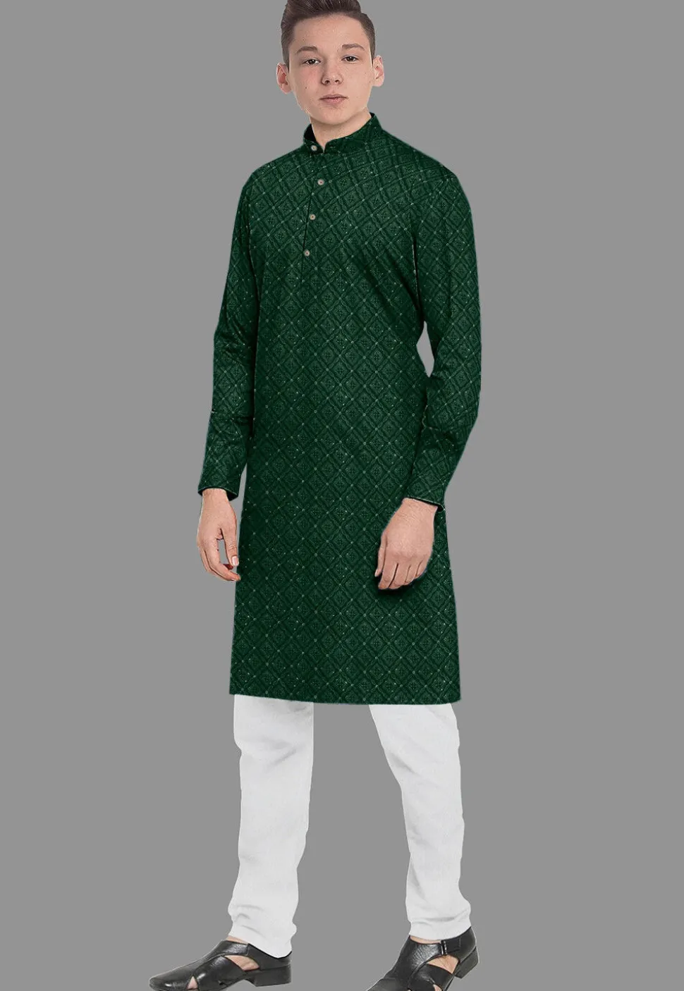Embroidered Georgette Kurta Set in Dark Green