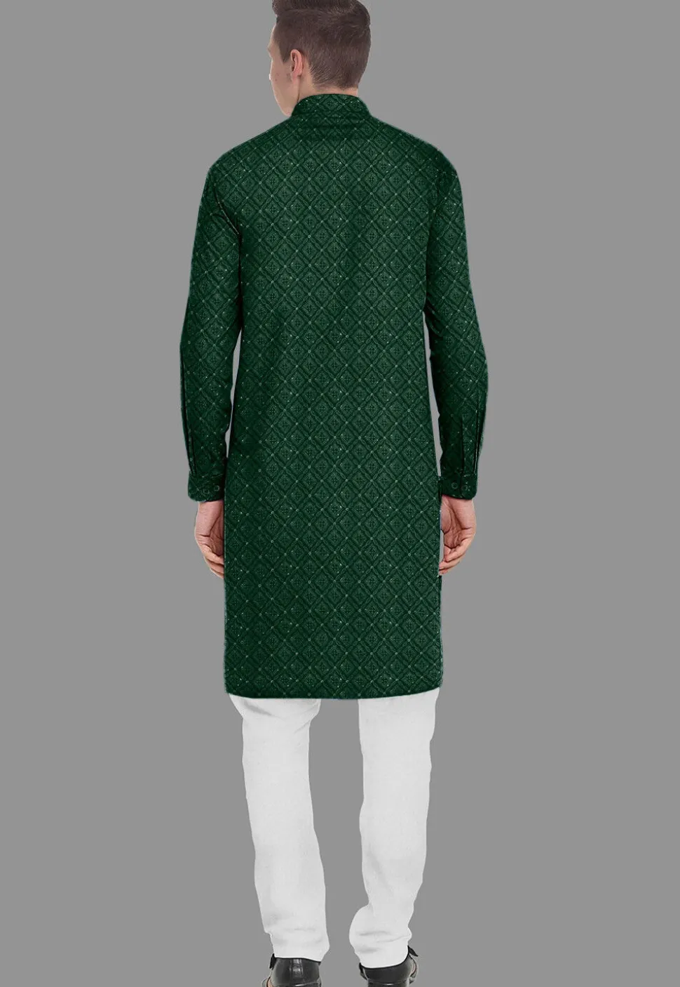 Embroidered Georgette Kurta Set in Dark Green