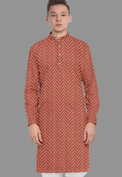 Embroidered Georgette Kurta in Rust