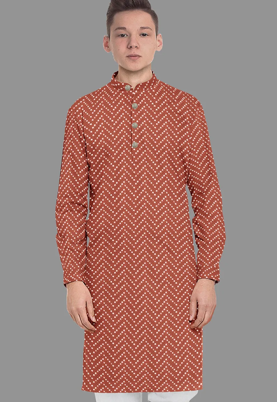 Embroidered Georgette Kurta in Rust
