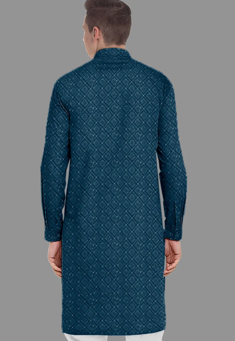 Embroidered Georgette Kurta in Teal Blue