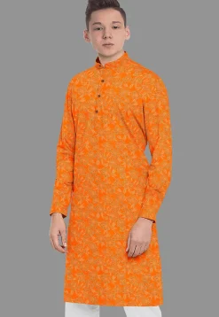 Embroidered Georgette Kurta in Orange
