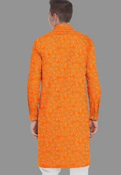 Embroidered Georgette Kurta in Orange