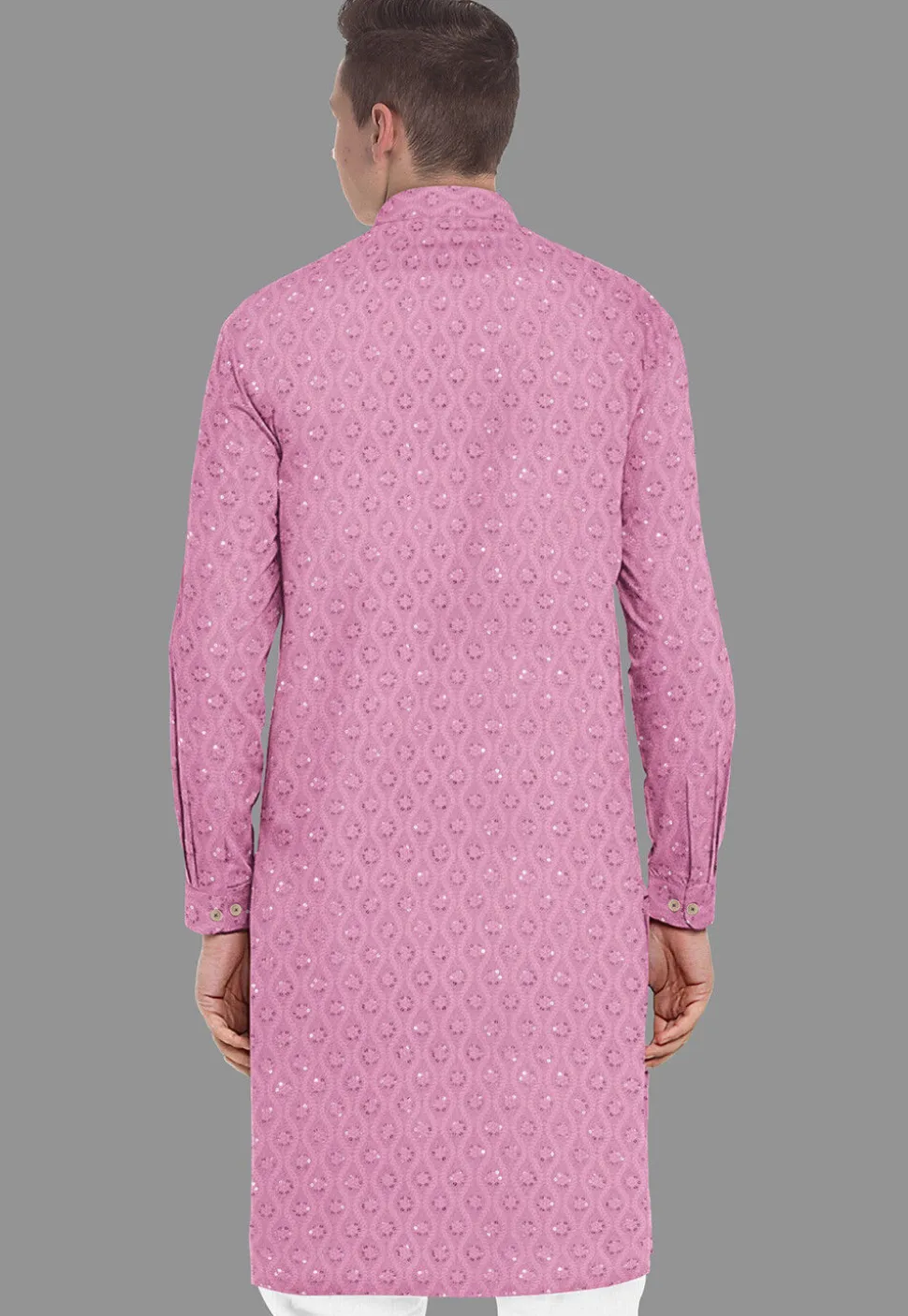Embroidered Georgette Kurta in Light Pink