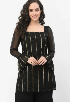 Embroidered Georgette Kurti in Black