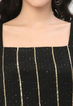 Embroidered Georgette Kurti in Black