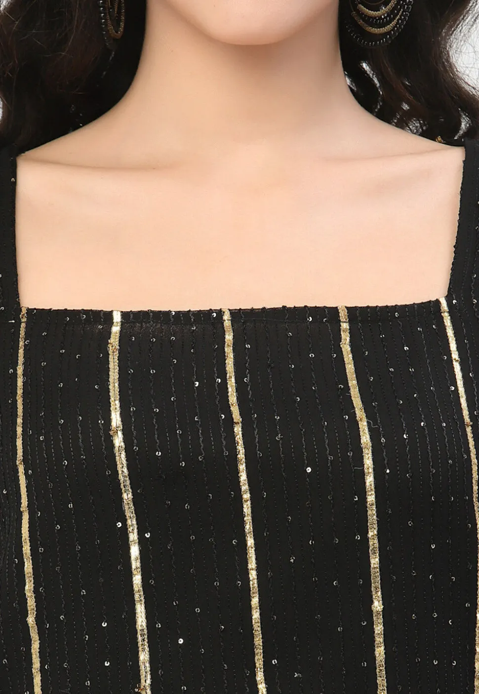 Embroidered Georgette Kurti in Black