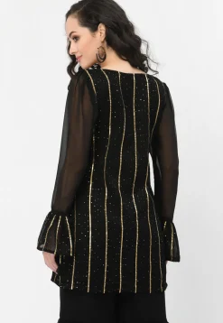 Embroidered Georgette Kurti in Black