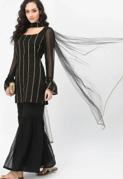 Embroidered Georgette Kurti in Black