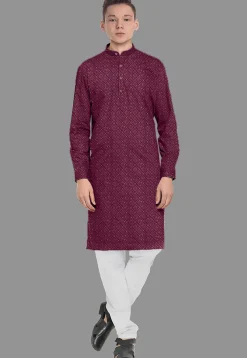 Embroidered Georgette Kurta Set in Wine