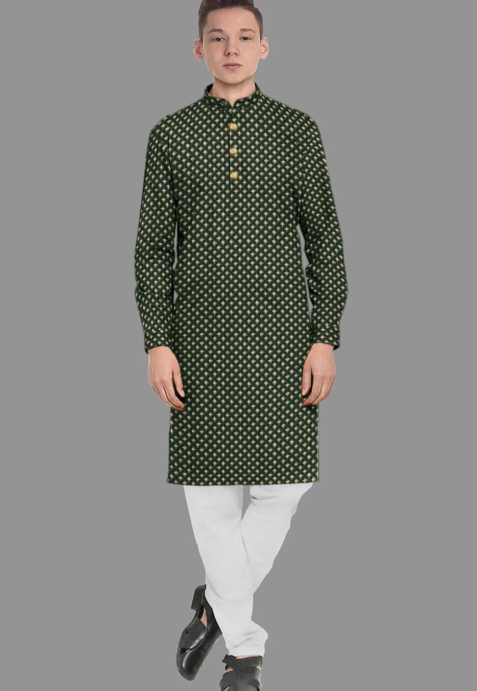 Embroidered Georgette Kurta Set in Dark Green