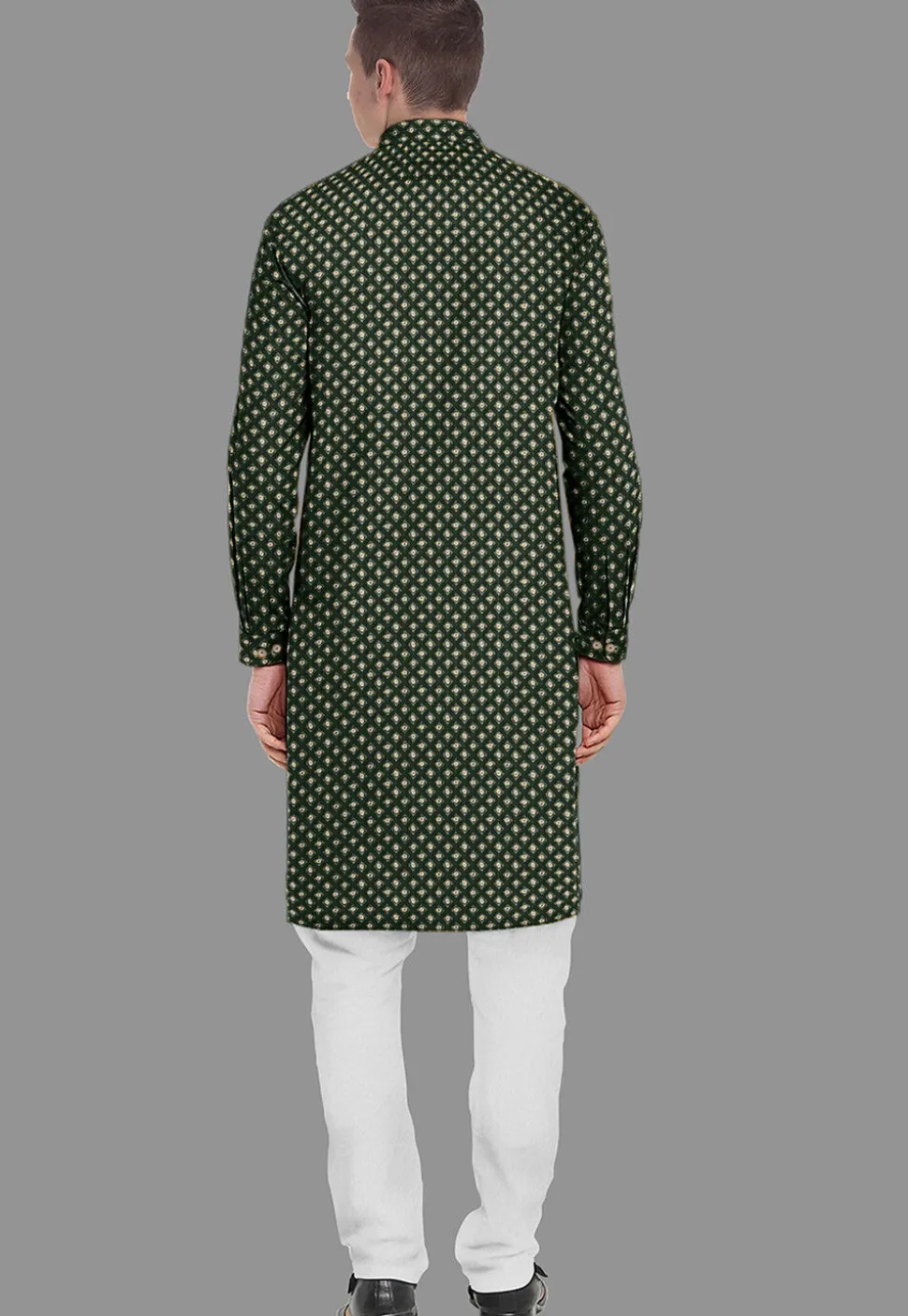 Embroidered Georgette Kurta Set in Dark Green