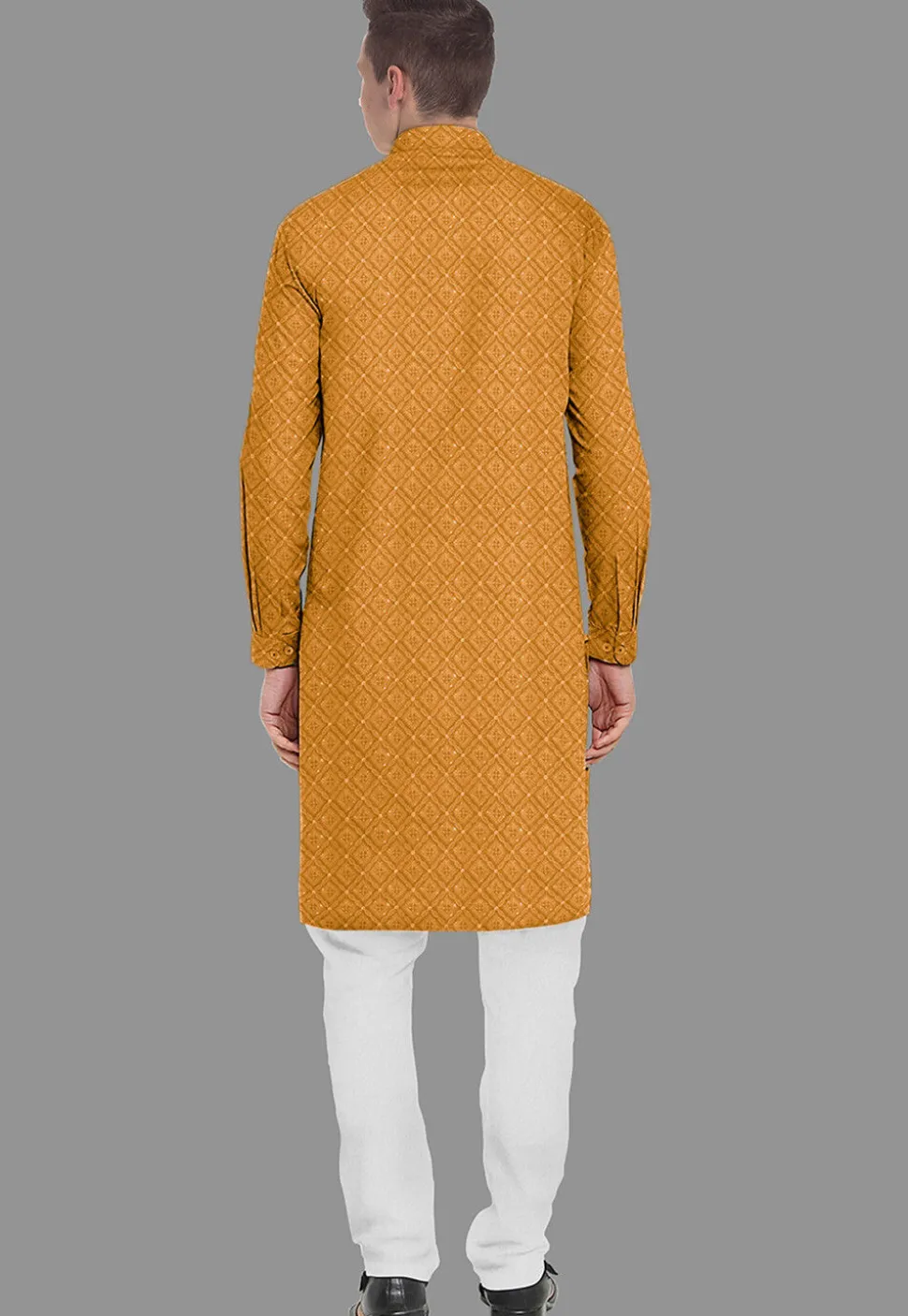 Embroidered Georgette Kurta Set in Mustard