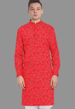 Embroidered Georgette Kurta in Red