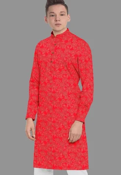 Embroidered Georgette Kurta in Red