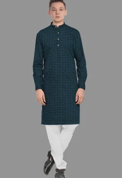 Embroidered Georgette Kurta Set in Indigo Blue