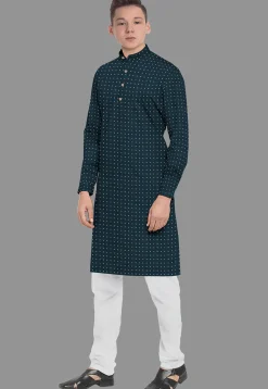 Embroidered Georgette Kurta Set in Indigo Blue