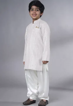 Embroidered Georgette Kurta Set in White