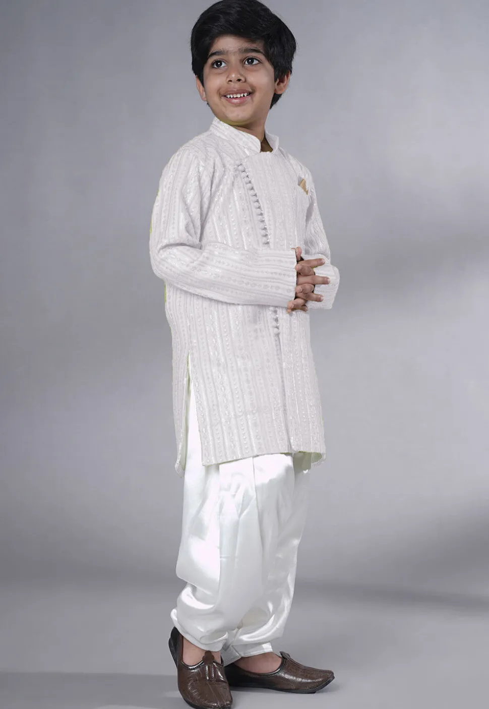 Embroidered Georgette Kurta Set in White