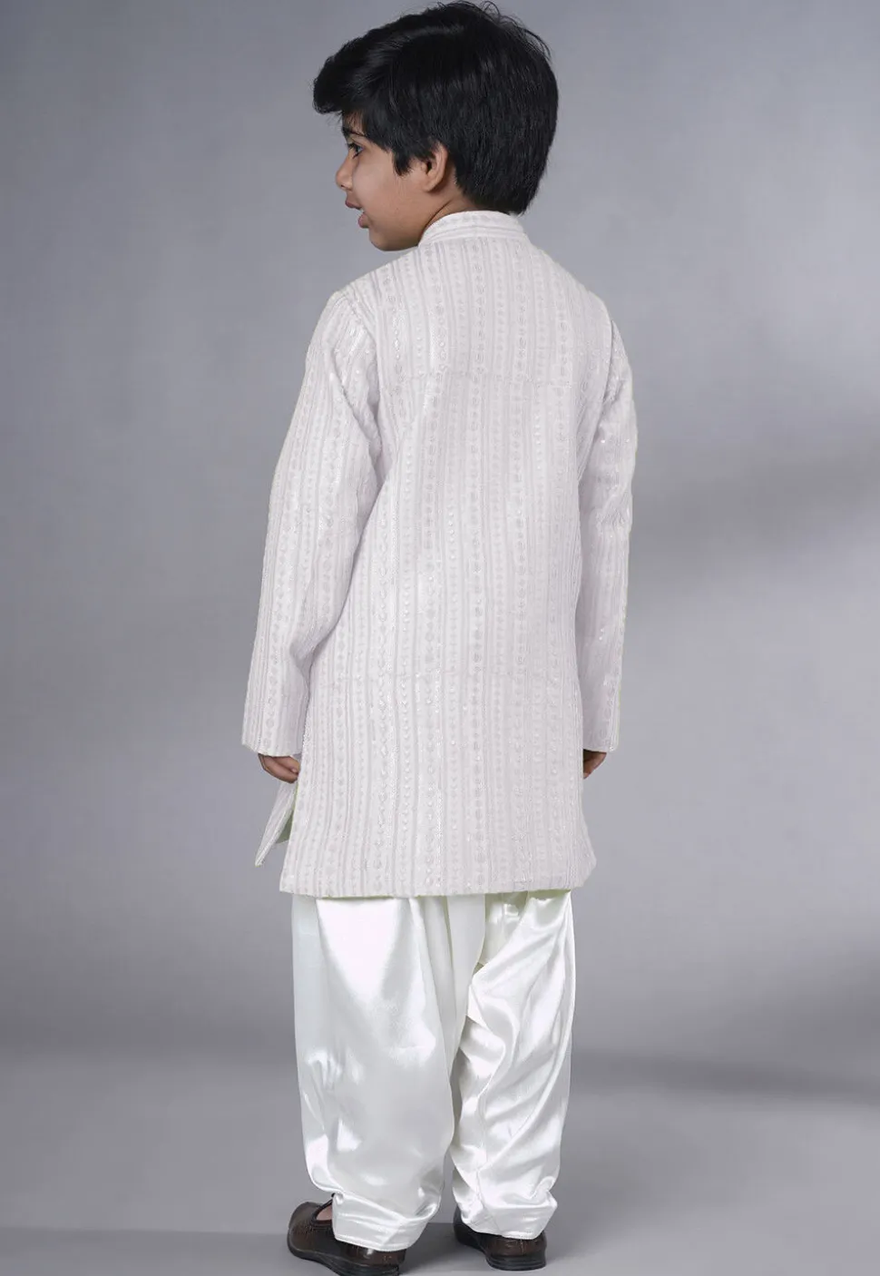 Embroidered Georgette Kurta Set in White