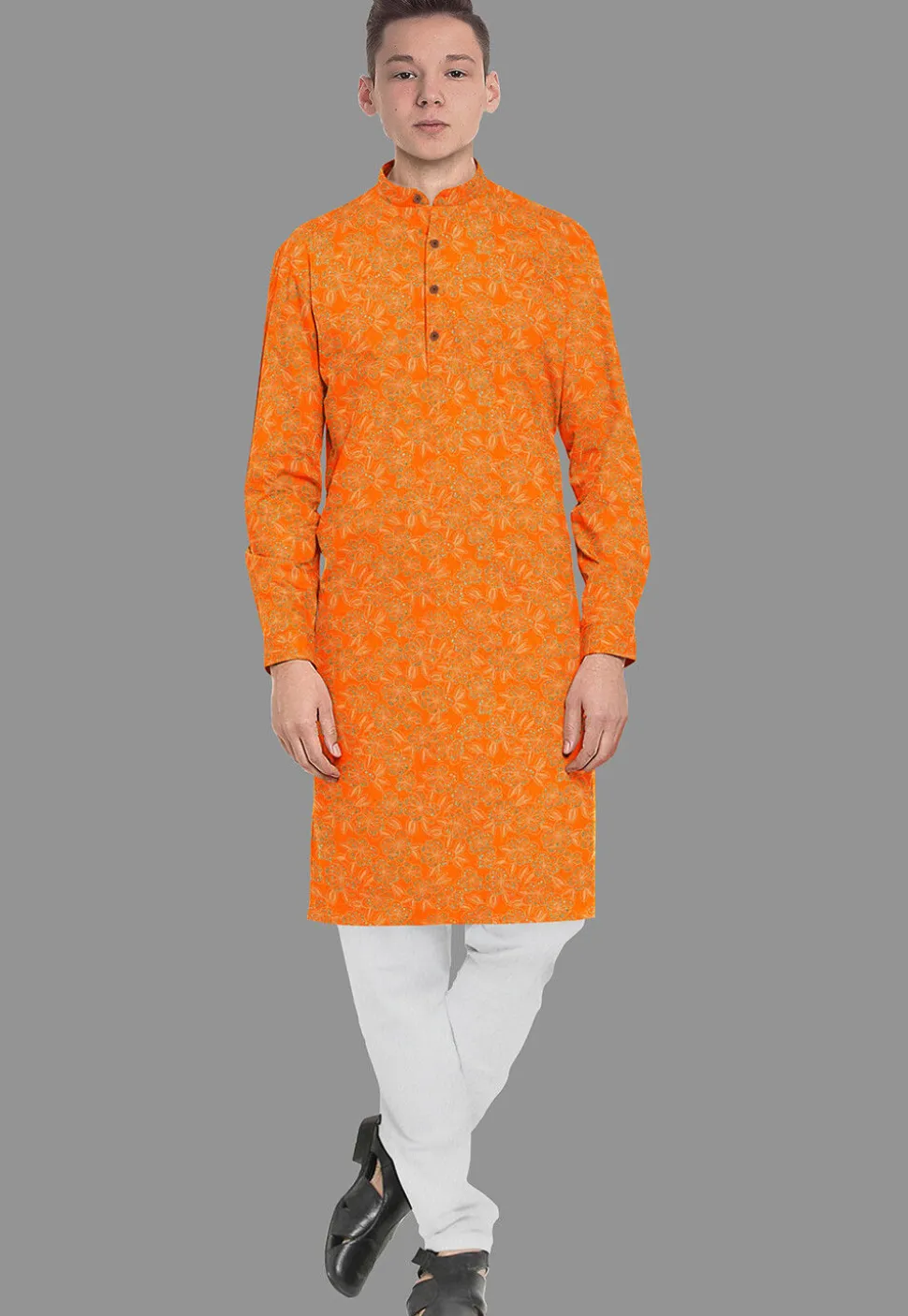 Embroidered Georgette Kurta Set in Orange