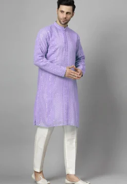 Embroidered Georgette Kurta Set in Light Purple