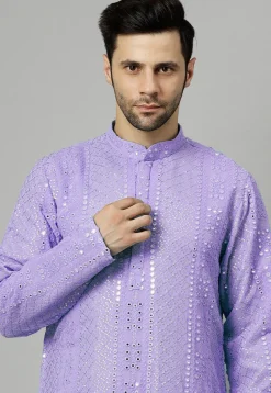 Embroidered Georgette Kurta Set in Light Purple