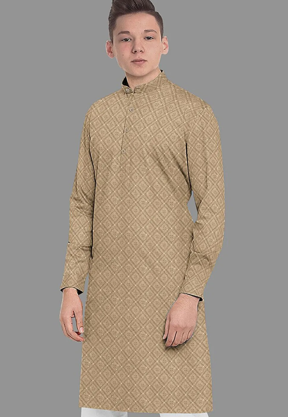 Embroidered Georgette Kurta in Dark Beige