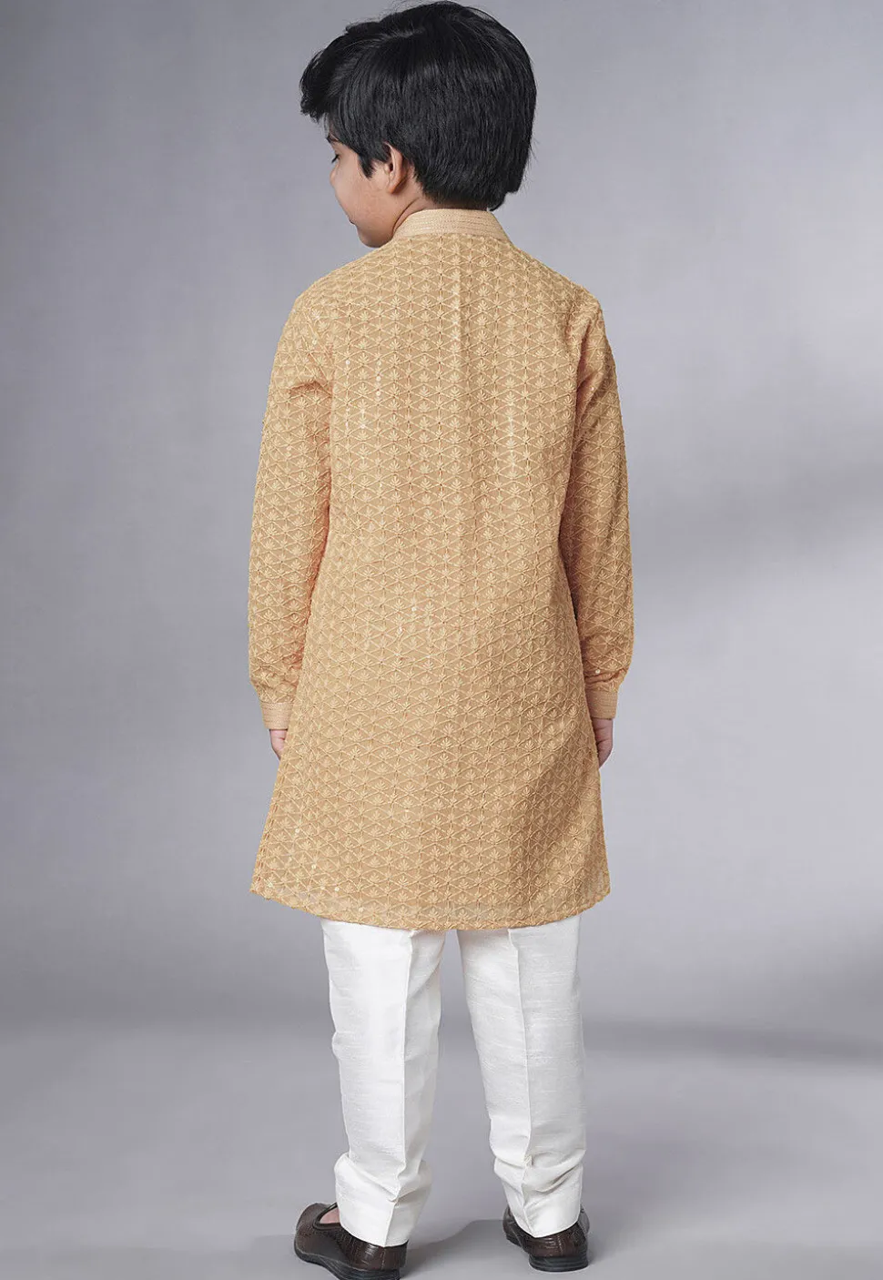 Embroidered Georgette Kurta Set in Beige