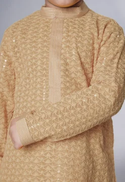 Embroidered Georgette Kurta Set in Beige