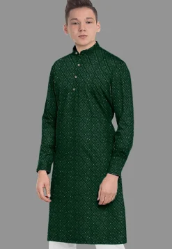 Embroidered Georgette Kurta in Dark Green
