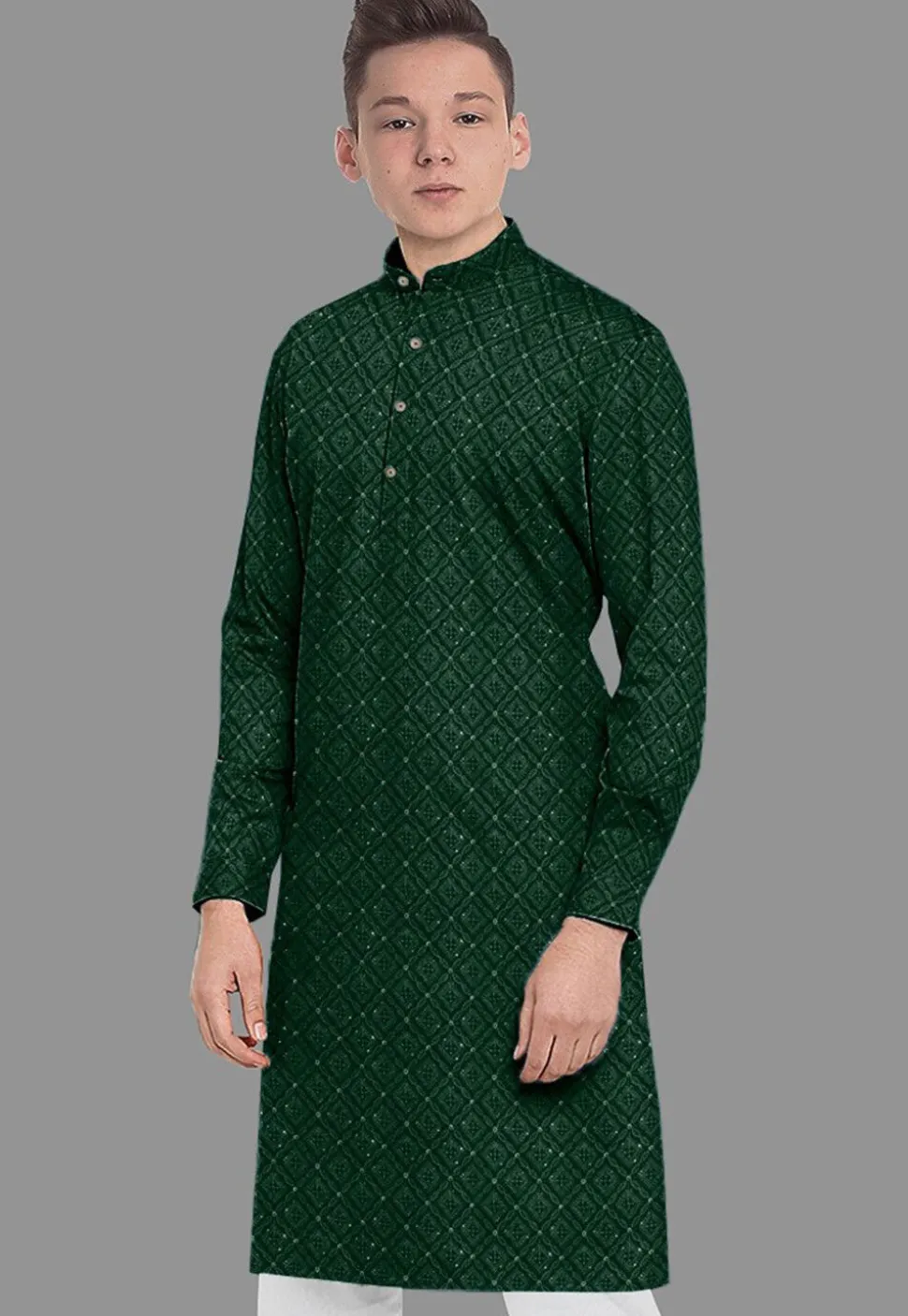 Embroidered Georgette Kurta in Dark Green