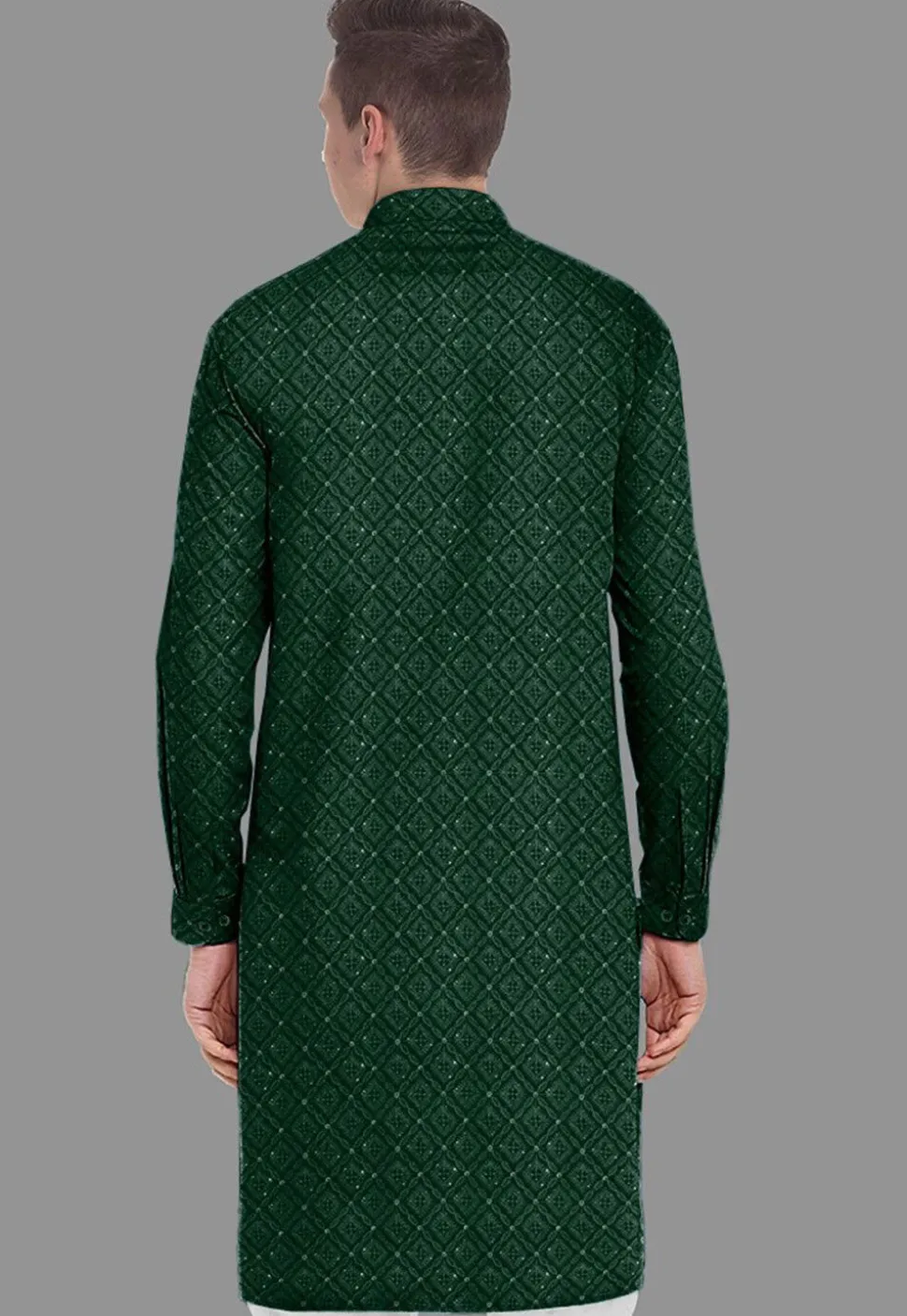 Embroidered Georgette Kurta in Dark Green