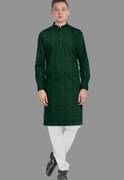 Embroidered Georgette Kurta in Dark Green