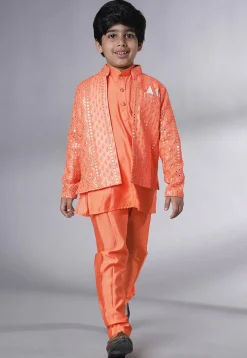 Embroidered Georgette Kurta Set in Peach