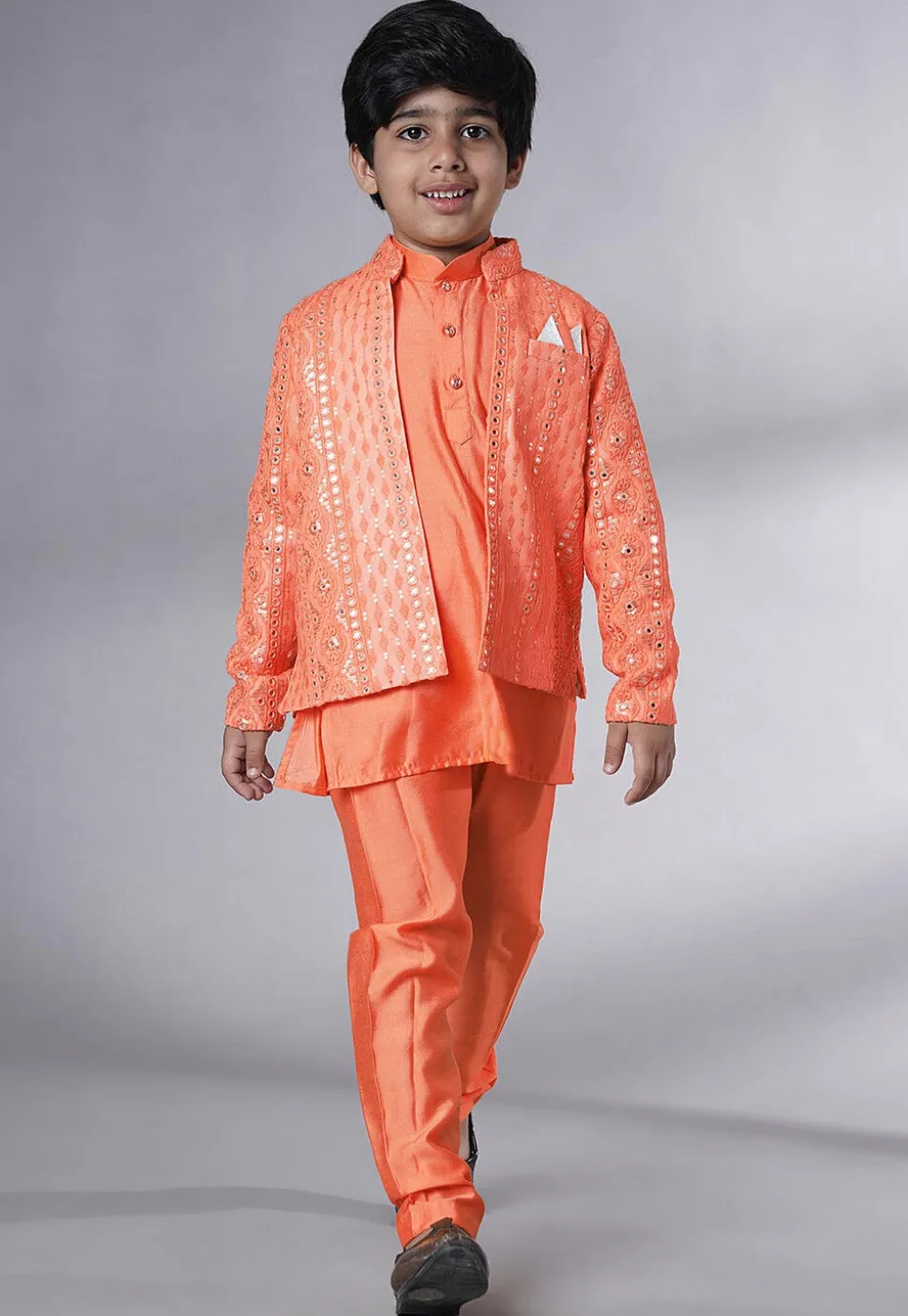Embroidered Georgette Kurta Set in Peach