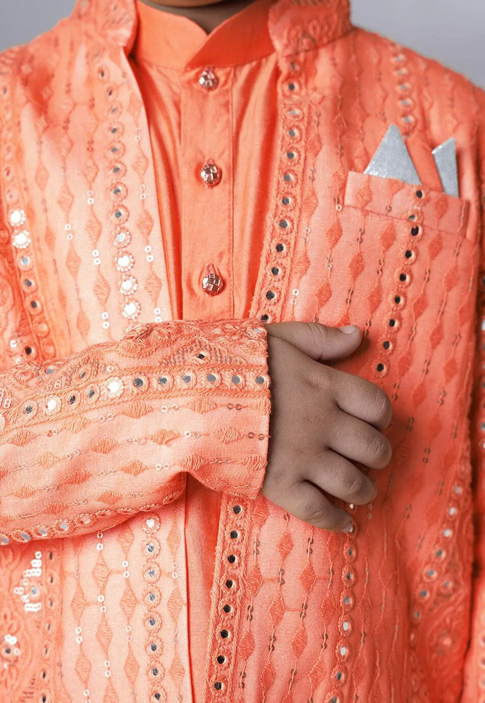 Embroidered Georgette Kurta Set in Peach