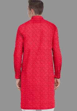 Embroidered Georgette Kurta in Red